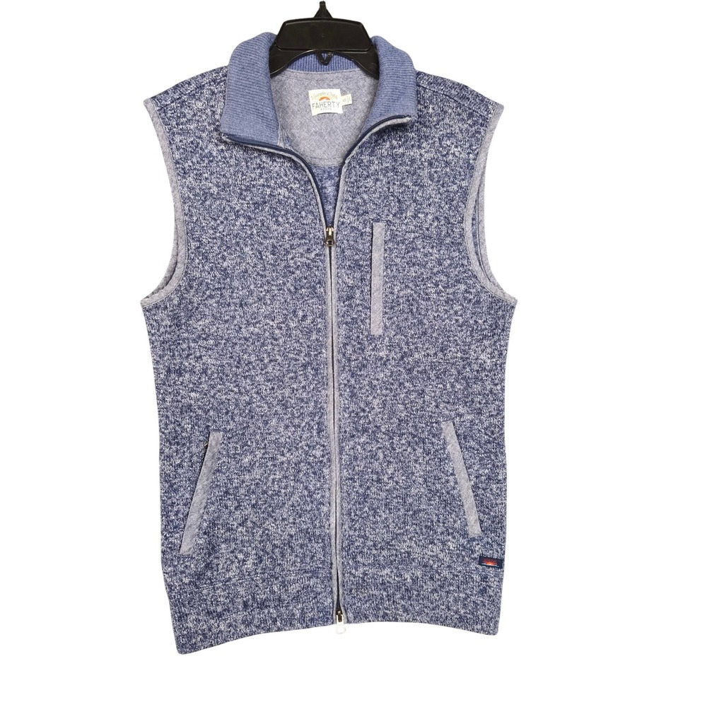 Faherty Brand Mens XS Blue Heathered Full Zip Fleece Knit Vest Mock Neck
